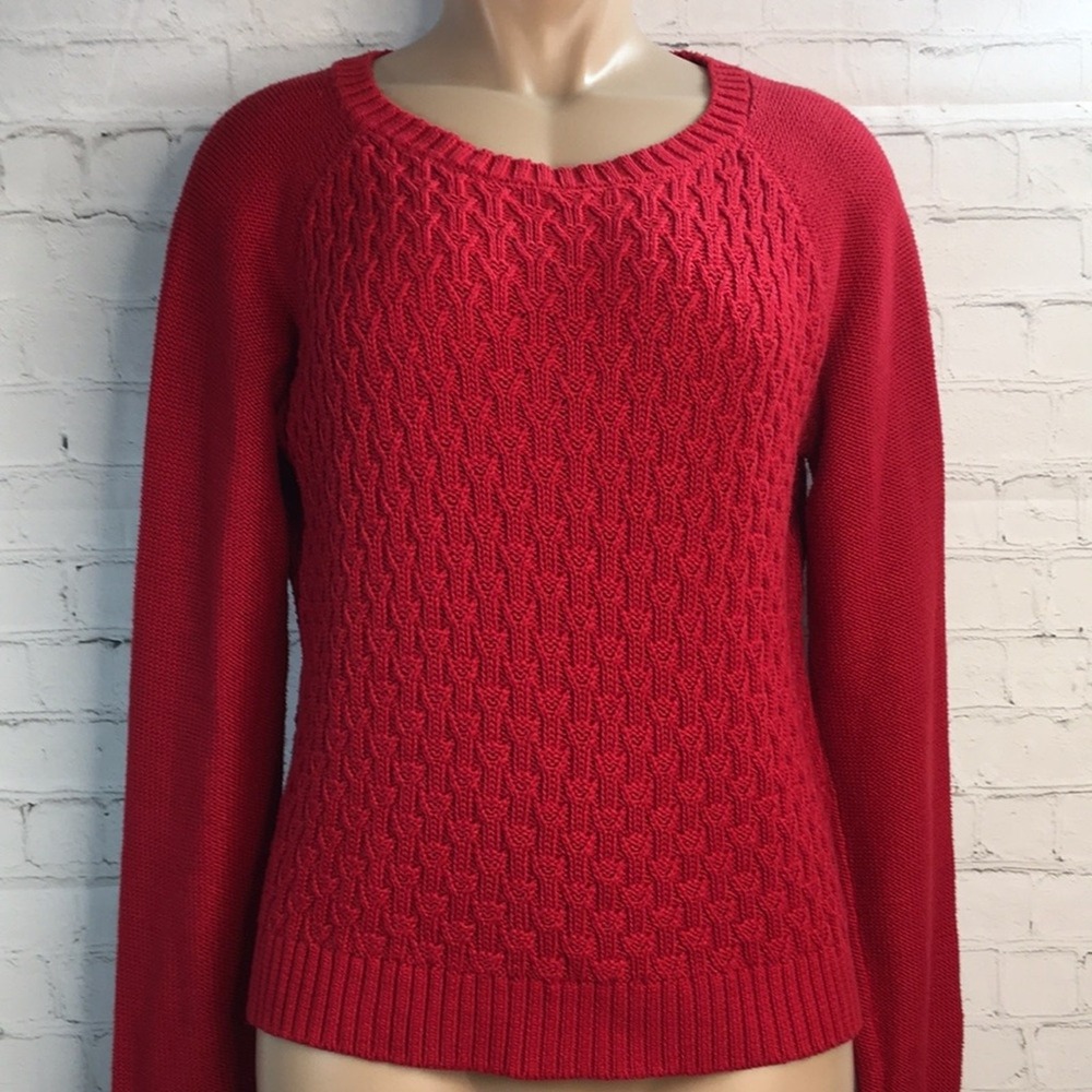 Aeropostale Sweater Women's Large Red Cable Knit Soft Preppy Casual Cozy